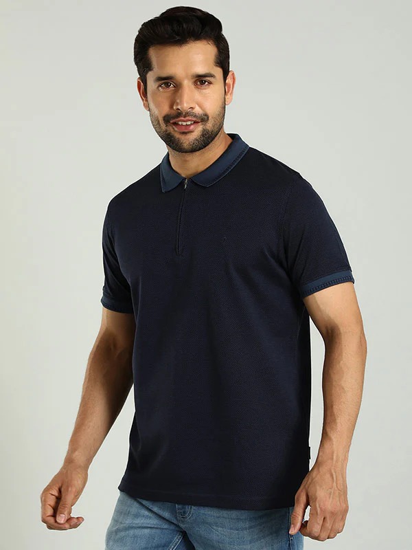 Indian Terrain Men's Half Sleeve Regular Fit Navy Polo T-Shirt